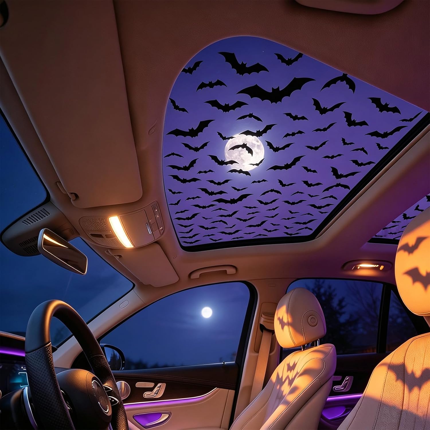Spider Web Halloween Decoration - Auto-Schiebedach-Aufkleber, Halloween, gotisches Spinnennetz, Fledermäuse, abnehmbare,