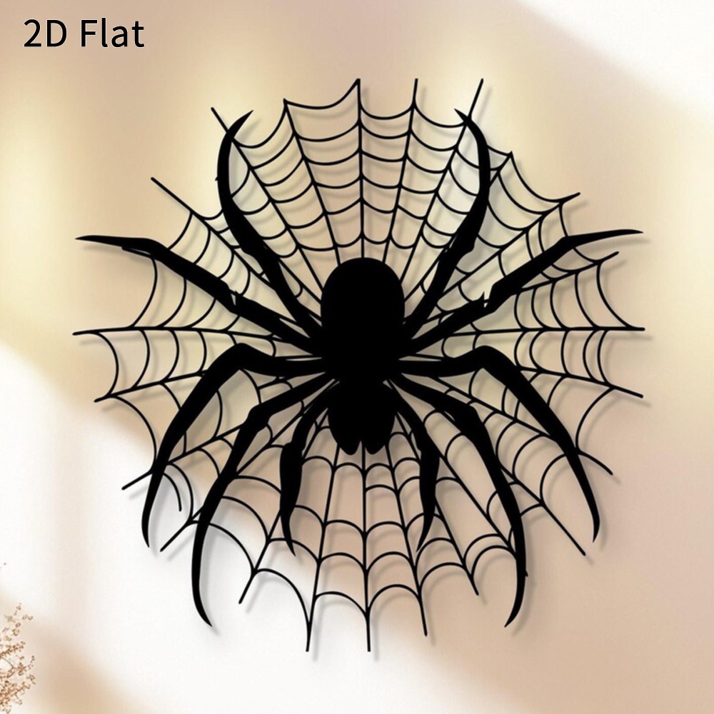 Spider Web Halloween Decoration - HELLOYOUNG Gruselige Halloween-Spinnen-Wandkunst, 2D-Aluminium-Spinnennetz-Silhouette-Dekoration, Schwarze Spinnen-Wandbehang