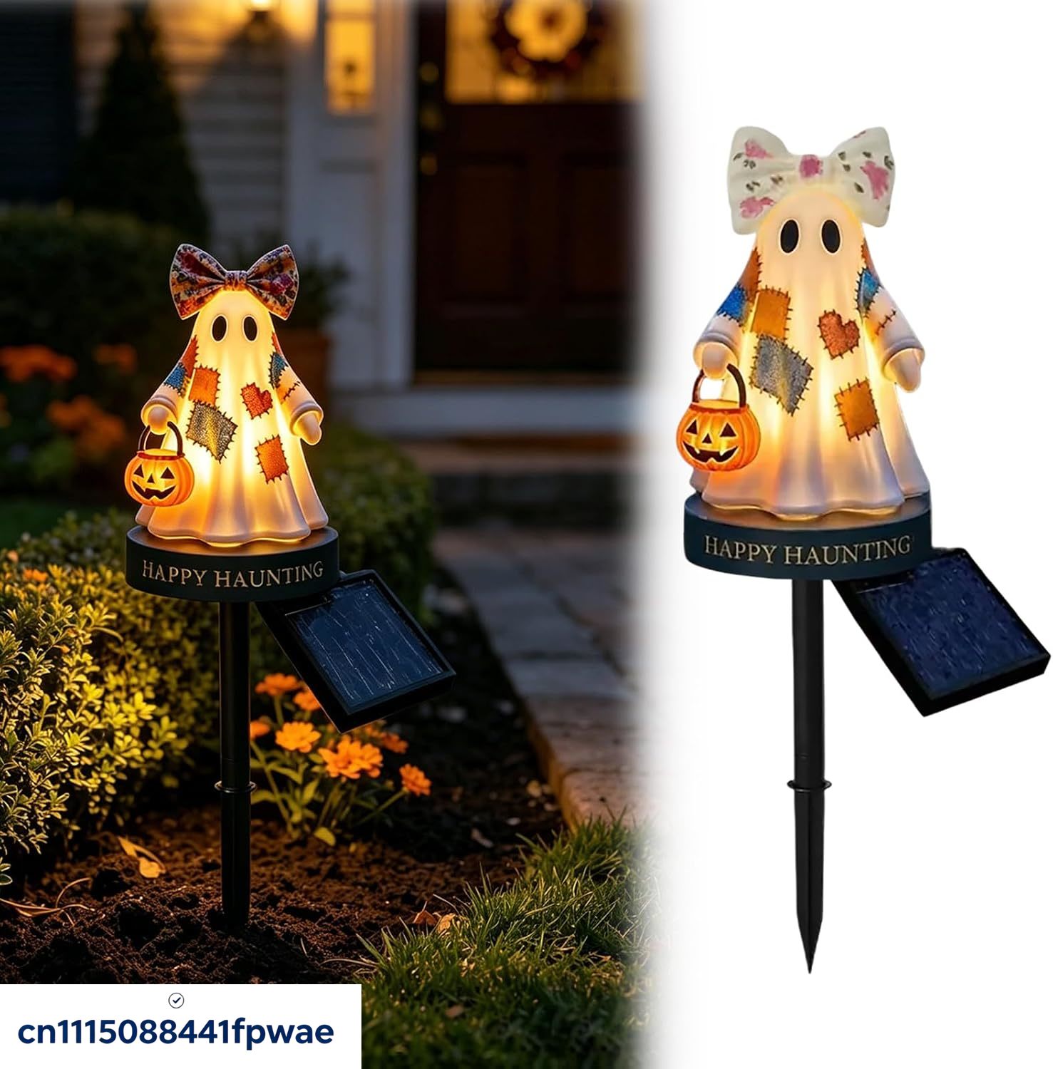 Pumpkin Lantern Halloween - Solarbetriebene Halloween-Dekorationen für den Außenbereich, Patchwork-Gartenständer