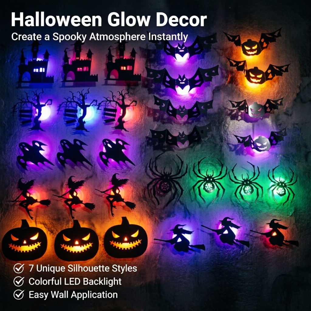Halloween Pumpkin Decor Led - 8 Stück/Set LED Halloween Wandaufkleber 3D