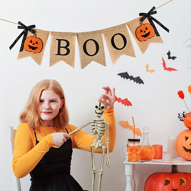Pumpkin Lantern Halloween - 1 Set rustikales Halloween-Banner „BOO“ mit