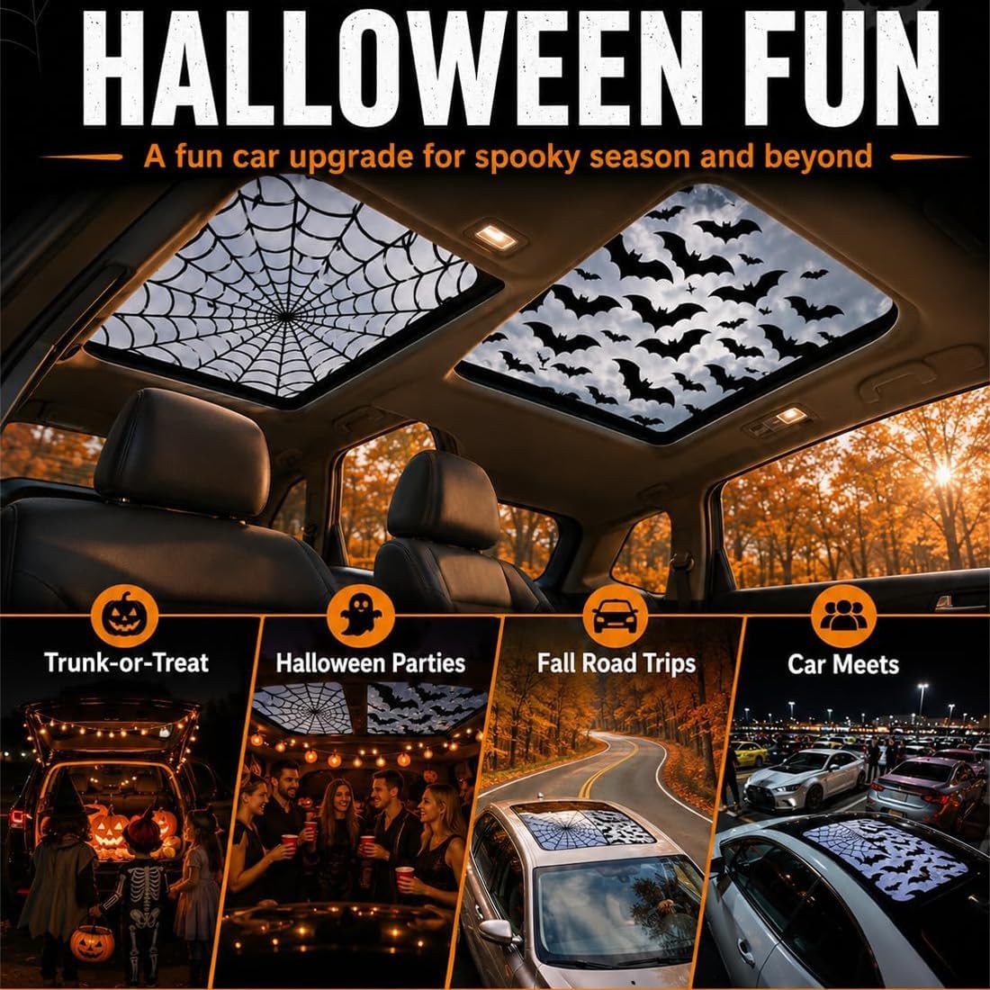 Auto-Schiebedach-Aufkleber, Ha – Spider Web Halloween Decoration Bewertung und Preis