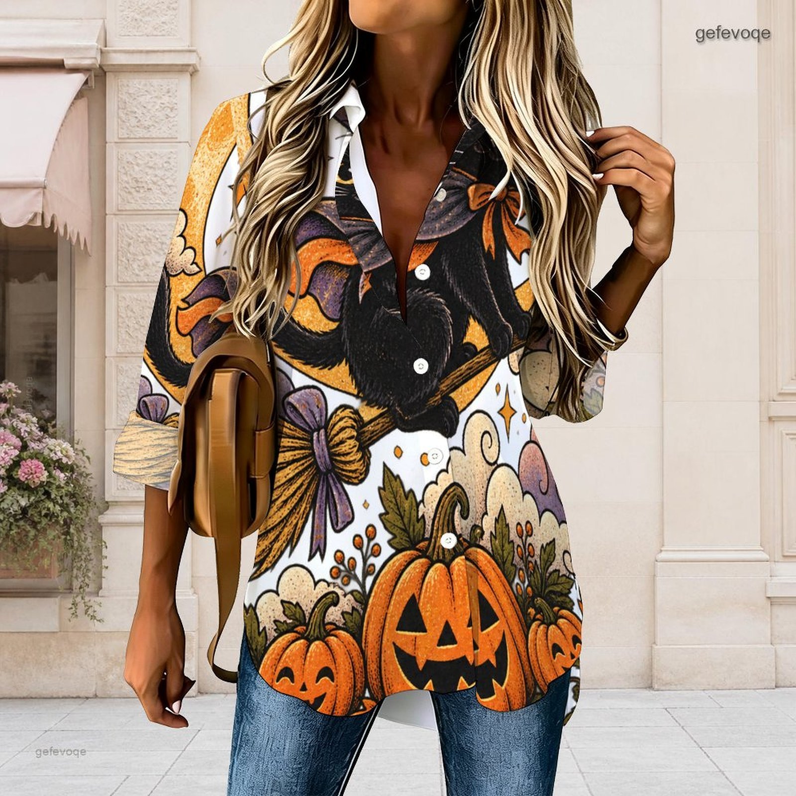 Damen-Halloween-Hemd mit Krage – Pumpkin Lantern Halloween Bewertung und Preis